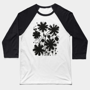 Black Flowers Artsy Streetart Baseball T-Shirt